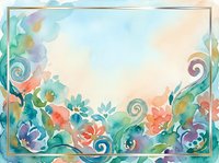 Watercolor floral border frame with vibrant blooms and ornamental scrolls on isolated transparent background, ready for invitations, cards, and design projects.