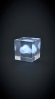 Translucent cube with glowing cloud inside, isolated on dark background. Modern digital art for tech, innovation, and cloud computing concepts.