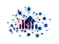 Growing financial graph with network connections on white background, digital business concept showing market growth and data analytics.
