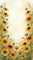Watercolor sunflower border frame with yellow blooms and green leaves on textured paper background for greeting cards and invitations.