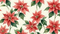 Watercolor poinsettia flowers with green leaves on cream background. Festive Christmas botanical pattern for holiday decorations and seasonal designs.