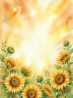 Watercolor sunflower border frame with warm yellow orange background for greeting cards invitations and seasonal designs.