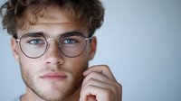 Young professional man with curly hair and glasses looking confident, modern business portrait for corporate branding and marketing materials.
