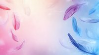 Ethereal floating feathers on pink and blue gradient background create dreamy atmospheric composition for romantic and spiritual designs.