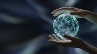 Hands cradling glowing digital globe with interconnected network lines, representing global connectivity, technology innovation, and worldwide communication for business and digital transformation concepts.