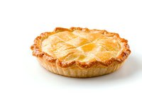 Golden flaky pie crust with lattice top pattern on white background, homemade baked pastry with crispy edges and buttery texture, isolated for food design.