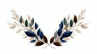 Elegant floral wreath with navy blue and beige watercolor leaves arranged in symmetrical composition, botanical laurel design on white background.