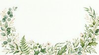 Watercolor botanical border with mixed greenery, ferns, and foliage arranged on isolated white background, ready for wedding invitations, greeting cards, and design projects.