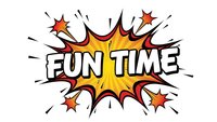 Comic book style fun time explosion burst with colorful pop art design isolated on white background for entertainment and leisure graphics.