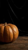 Orange pumpkin on rustic wooden table against dark background for autumn harvest decoration and seasonal cooking ingredients.