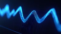Glowing blue wave lines with dynamic motion effect on dark background create futuristic technology visualization for business and science presentations.