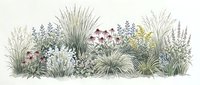 Watercolor botanical border with wild grasses, lavender, and meadow flowers in soft pastel tones for nature-inspired designs and decorative projects.