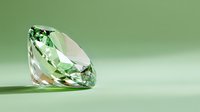 Sparkling green diamond gemstone on mint background with soft shadow and reflection, luxury jewelry concept for precious stone collectors and designers.