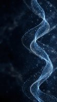 Abstract blue spiral particle stream with glowing dots flowing through dark space creating dynamic energy wave motion for digital technology backgrounds.