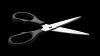 Pair of open scissors with black handles and sharp stainless steel blades, isolated on transparent background. Ready for clipart, t-shirt design, print-on-demand products, stickers, and sublimation projects.