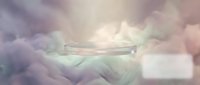 Empty glass platform floating among soft pastel clouds with dreamy lighting for product display and cosmetic presentation backgrounds.