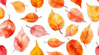 Watercolor autumn leaves in orange and red shades scattered on white background, seamless pattern for fabric, wallpaper and seasonal designs.