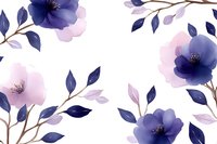 Delicate watercolor flowers in purple and navy blue with graceful branches on white background, seamless pattern for fabric, wallpaper and stationery design.
