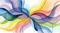Abstract watercolor waves in rainbow spectrum flowing from center point creating dynamic motion and energy for modern design projects.