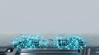 Glowing digital brain hologram emerging from computer circuit board, representing artificial intelligence, machine learning, and advanced technology innovation.