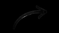 Hand-drawn black curved arrow on transparent background, isolated for easy use in stickers, t-shirt design, clipart, print on demand, and sublimation projects.