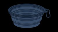 Collapsible silicone pet travel bowl in dark navy blue with carabiner clip, isolated on transparent background. Great for stickers, t-shirt design, and print on demand.