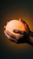 Male hands of African descent holding a glowing orb against dark background, symbolizing energy, innovation, and hope for business, technology, and creative concepts.