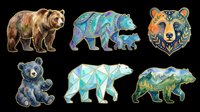 Watercolor and decorative bear clipart set with six styles, isolated on transparent background. Great for stickers, t-shirt design, print on demand, and sublimation crafts.