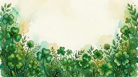 Watercolor green shamrock border frame with copy space, St. Patricks Day festive floral background for greeting cards and banners.