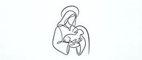 Mother holding newborn baby in tender embrace, continuous line art drawing on white background isolated for modern minimalist design projects.
