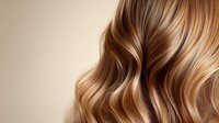 Luxurious wavy blonde and brown hair with highlights close up on beige background. Professional hairstyling and coloring technique demonstrates balayage and soft waves.