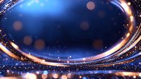 Magical swirling light trails with glowing particles and bokeh effects on dark blue background create dynamic motion and festive atmosphere for holiday designs.