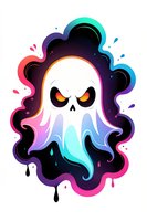 Cute but spooky ghost character with glowing orange eyes and gradient color effects perfect for Halloween designs, game assets, or modern gothic style merchandise on isolated background.
