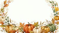 Autumn harvest border with pumpkins, gourds and fall foliage on cream background for seasonal greeting cards, thanksgiving invitations and holiday designs.