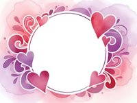 Watercolor frame with hearts and swirls in pink and purple tones. Romantic border design for Valentine's Day cards, wedding invitations and love-themed projects.