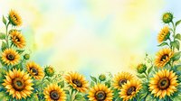Watercolor sunflower border frame with yellow blooms and green leaves on soft pastel background for greeting cards and seasonal designs.
