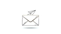 Minimalist line art envelope with paper airplane flying above on white background for email marketing and communication design concepts.