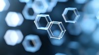 Glowing blue hexagonal molecular structures on dark background with selective focus create futuristic scientific visualization for technology concepts.