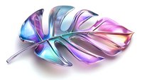 Iridescent monstera leaf with holographic rainbow effect and metallic shine on white background, isolated design element for creative projects.