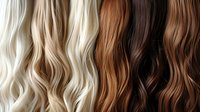 Diverse collection of wavy hair extensions ranging from platinum blonde to dark brown, showcasing natural color variations for salon and beauty industry use.