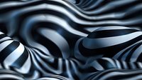 Abstract fluid metallic waves in black and silver creating dynamic flowing pattern, perfect for luxury backgrounds and modern design projects in technology and fashion.