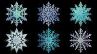 Snowflake ornaments in blue, teal, and purple shades isolated on transparent background. Ready for winter designs, t-shirt prints, stickers, sublimation, clipart, and print-on-demand products.