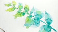 Watercolor foliage branches with gradient green and teal leaves on white background, isolated design element suitable for invitations, stationery, and digital projects.