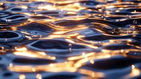 Mesmerizing golden light reflects on rippling water surface creating abstract wave patterns with sunlit sparkles and deep blue shadows at sunset. For nature backgrounds.