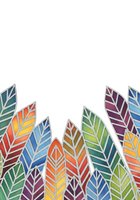Colorful striped feather shapes arranged in a row on white background, isolated and ready for design projects, invitations, posters, and creative layouts.
