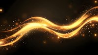 Golden energy waves flowing through dark space with sparkling particles and luminous trails creating dynamic motion for luxury branding and premium designs.
