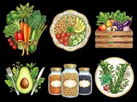 Healthy food collection with fresh vegetables, fruits, legumes and herbs isolated on transparent background, ready for t-shirt design, clipart, stickers, print-on-demand and sublimation projects.