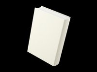 Blank white hardcover book standing upright, isolated on transparent background, ready for design use in mockups, clipart, stickers, and print on demand projects.