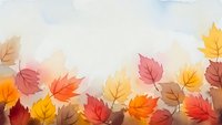 Watercolor autumn leaves border with warm fall colors including orange, yellow, red and brown foliage on light background for seasonal designs.