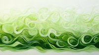 Flowing abstract green waves with swirling patterns create dynamic movement across horizontal composition, featuring light to dark gradient transitions.